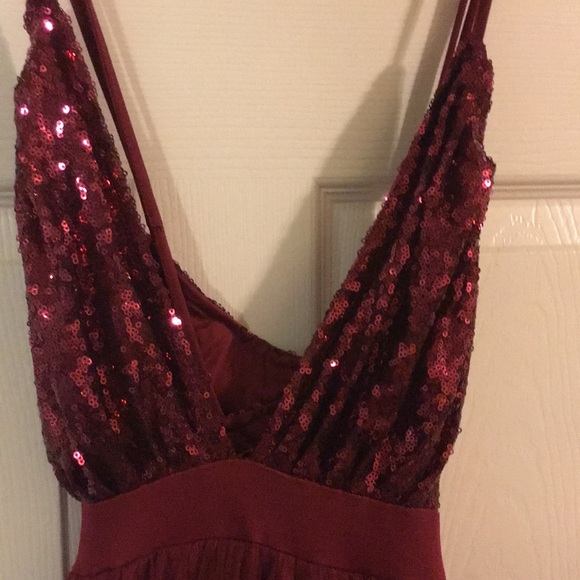 Dresses & Skirts - Burgandy Sequined Double Slit Chiffon Dress